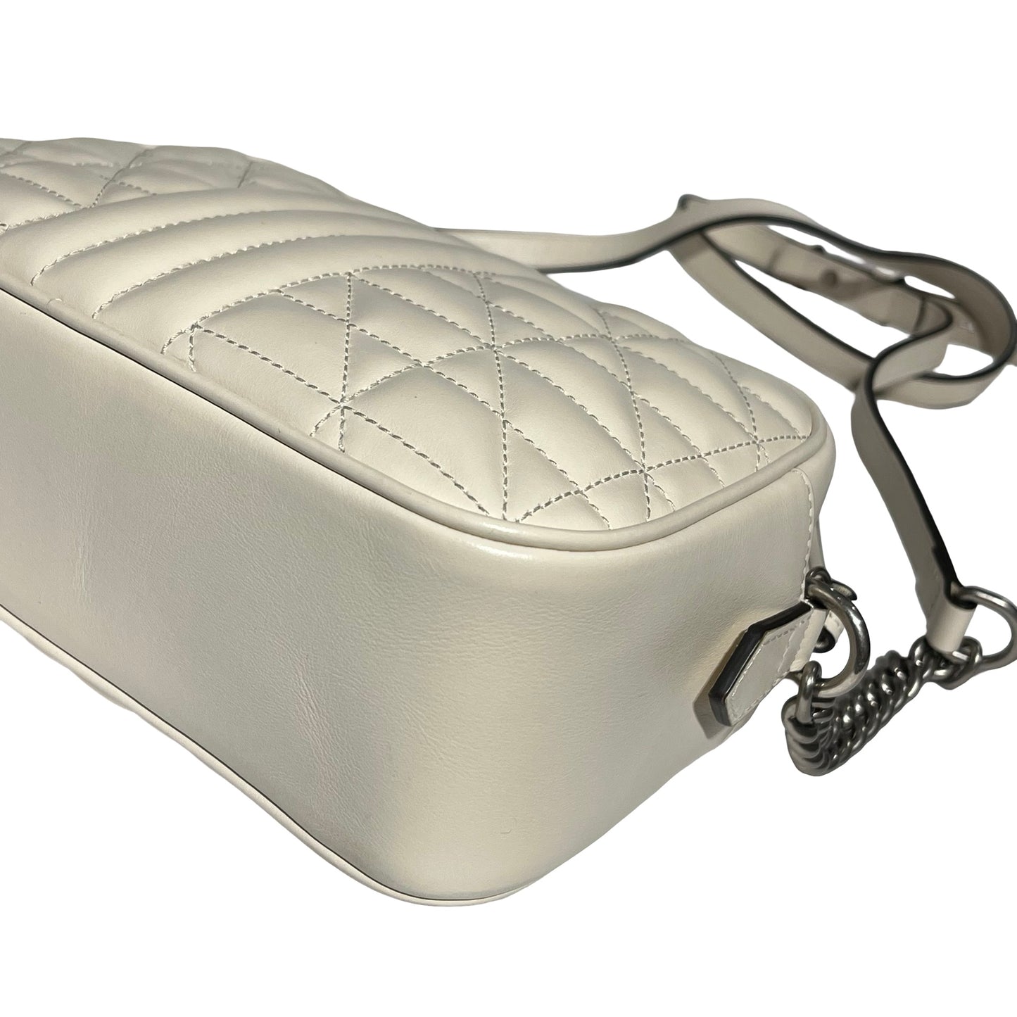 Used GUCCI Matelasse Aria Calfskin Leather GG MARMOUNT Chain Shoulder Bag White PHW