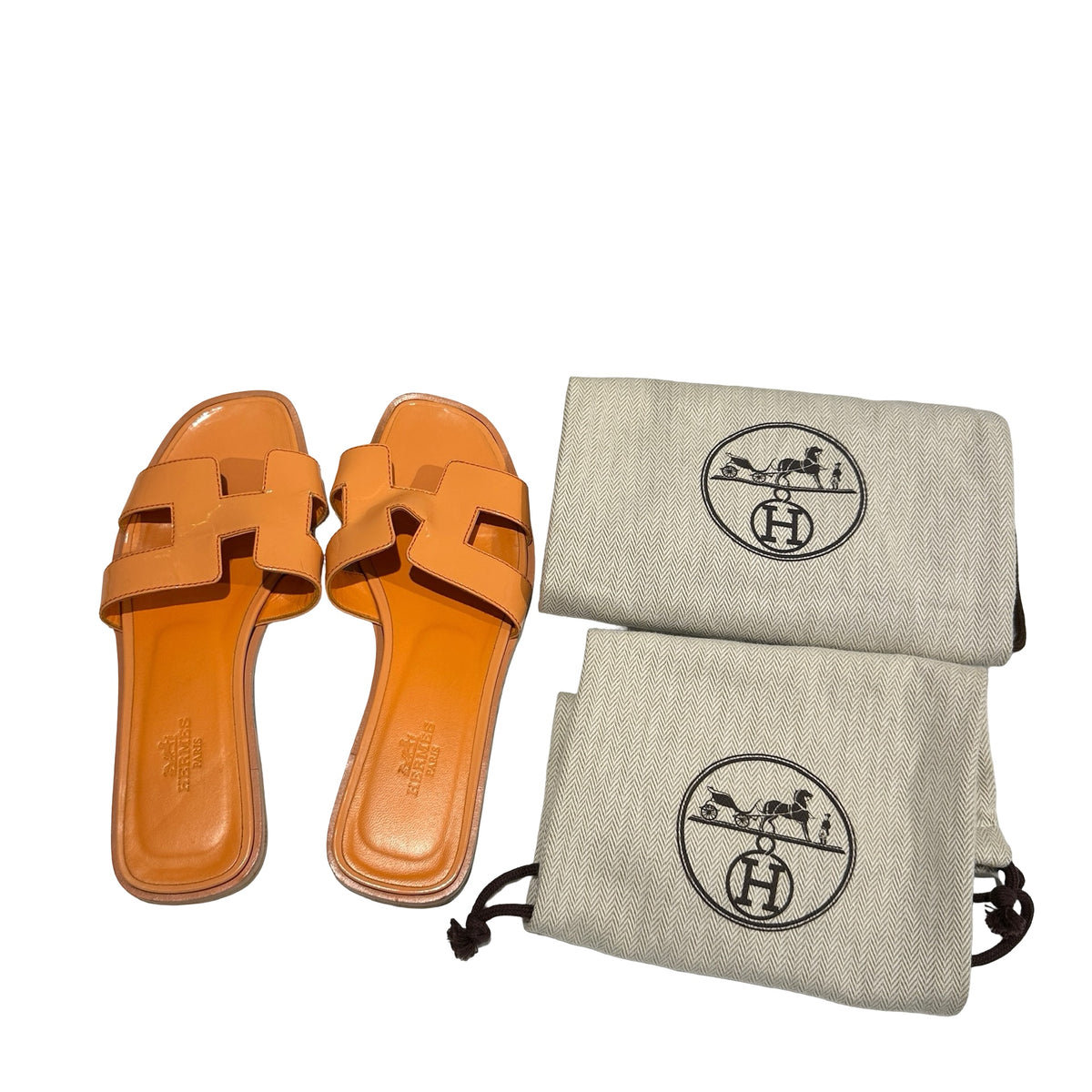 HERMES Smooth Calfskin Leather Oran Heels Gold/Tan