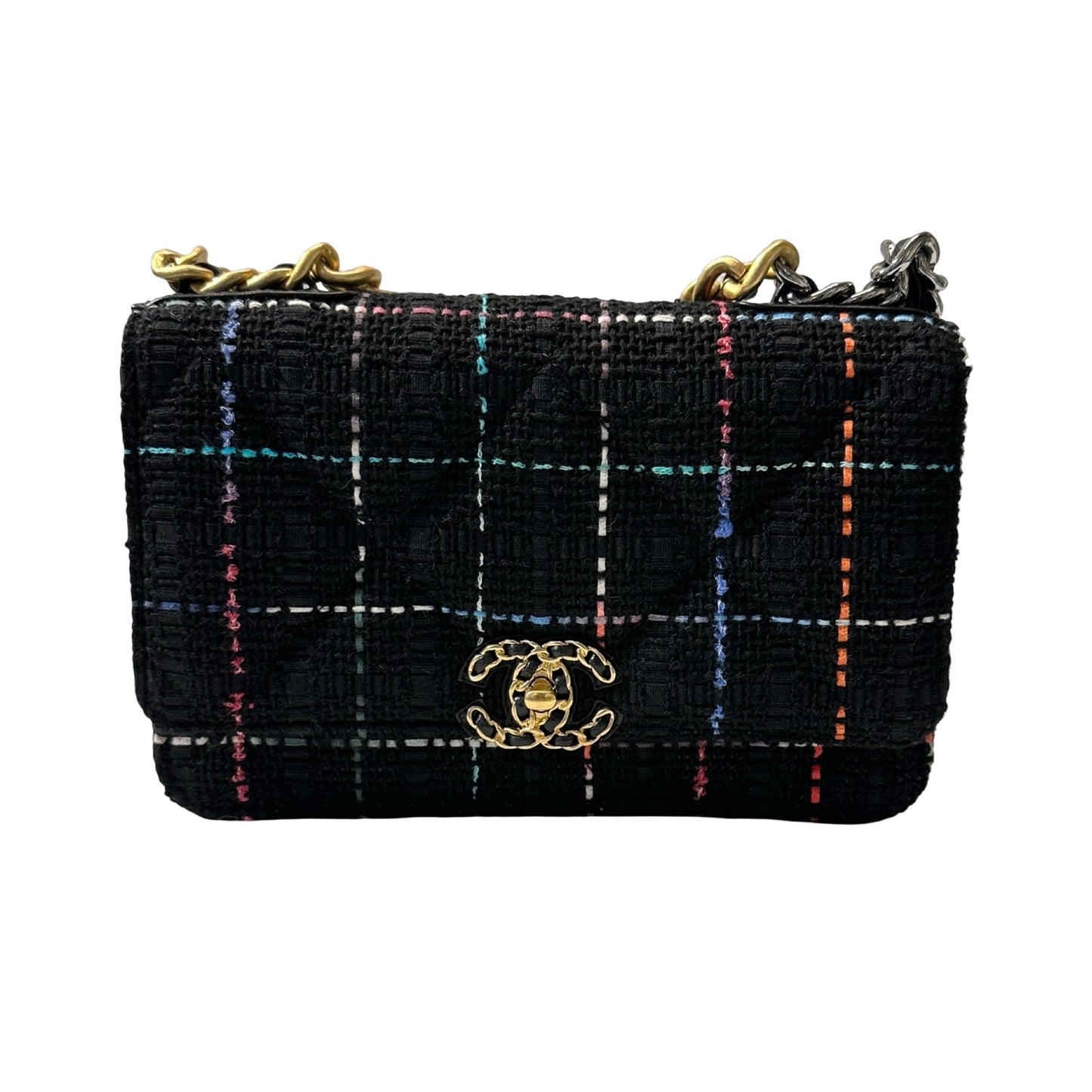 Unused CHANEL 19 Tweed Chain Shoulder Bag Black GHW