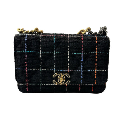 Unused CHANEL 19 Tweed Chain Shoulder Bag Black GHW