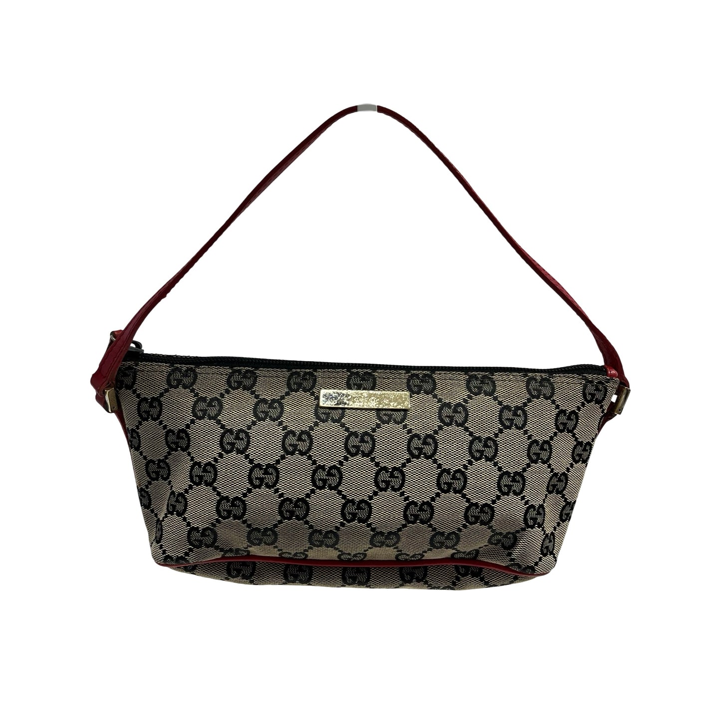 Used GUCCI GG Canvas Pochette Handbag Beige Red
