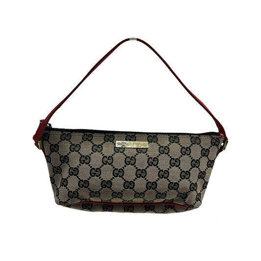 Used GUCCI GG Canvas Pochette Handbag Beige Red