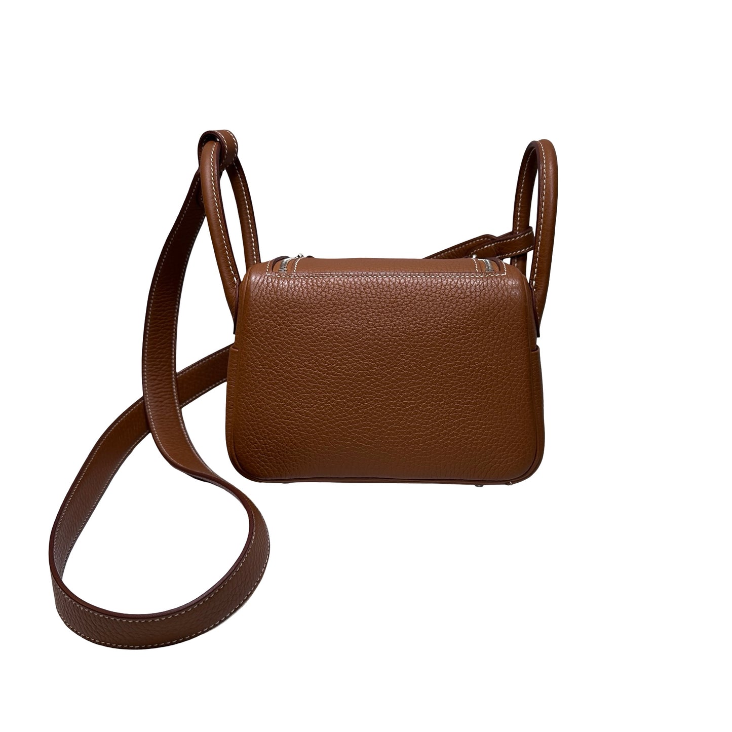 Used HERMÈS Clemence leather Taurillion Mini Lindy Shoulder Bag Gold (37) PHW