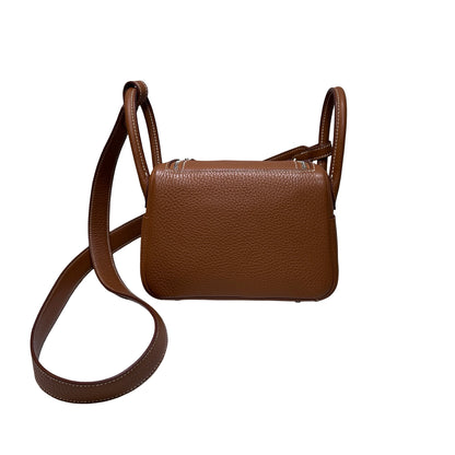 Used HERMÈS Clemence leather Taurillion Mini Lindy Shoulder Bag Gold (37) PHW