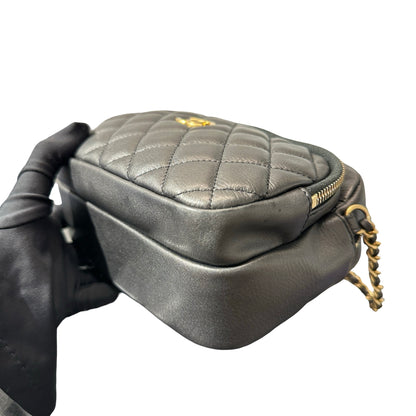 Used Chanel Calfskin Leather Camera Shoulder Bag Black GHW