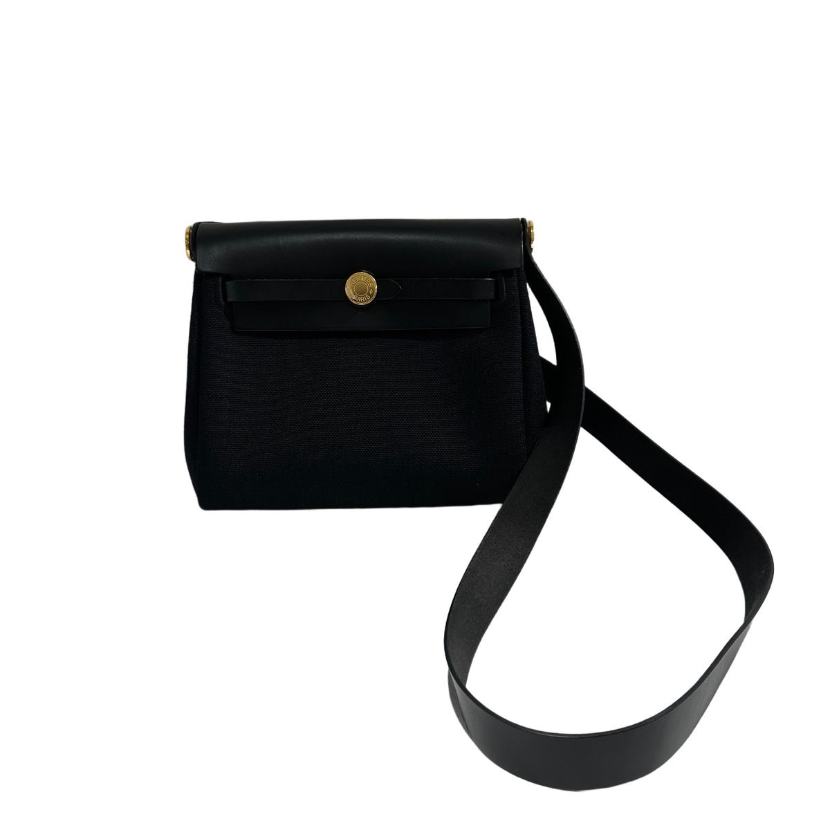 Used HERMES Canvas Leather Mini Herbag Handbag Black GHW