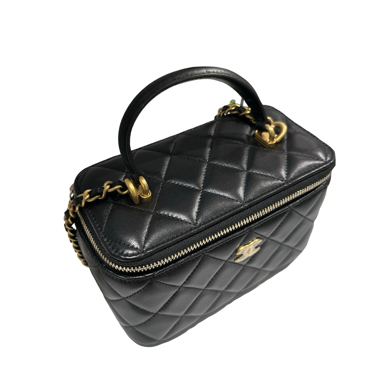 Used CHANEL Matelassé Lambskin Vanity Case Vanity case Black Gold