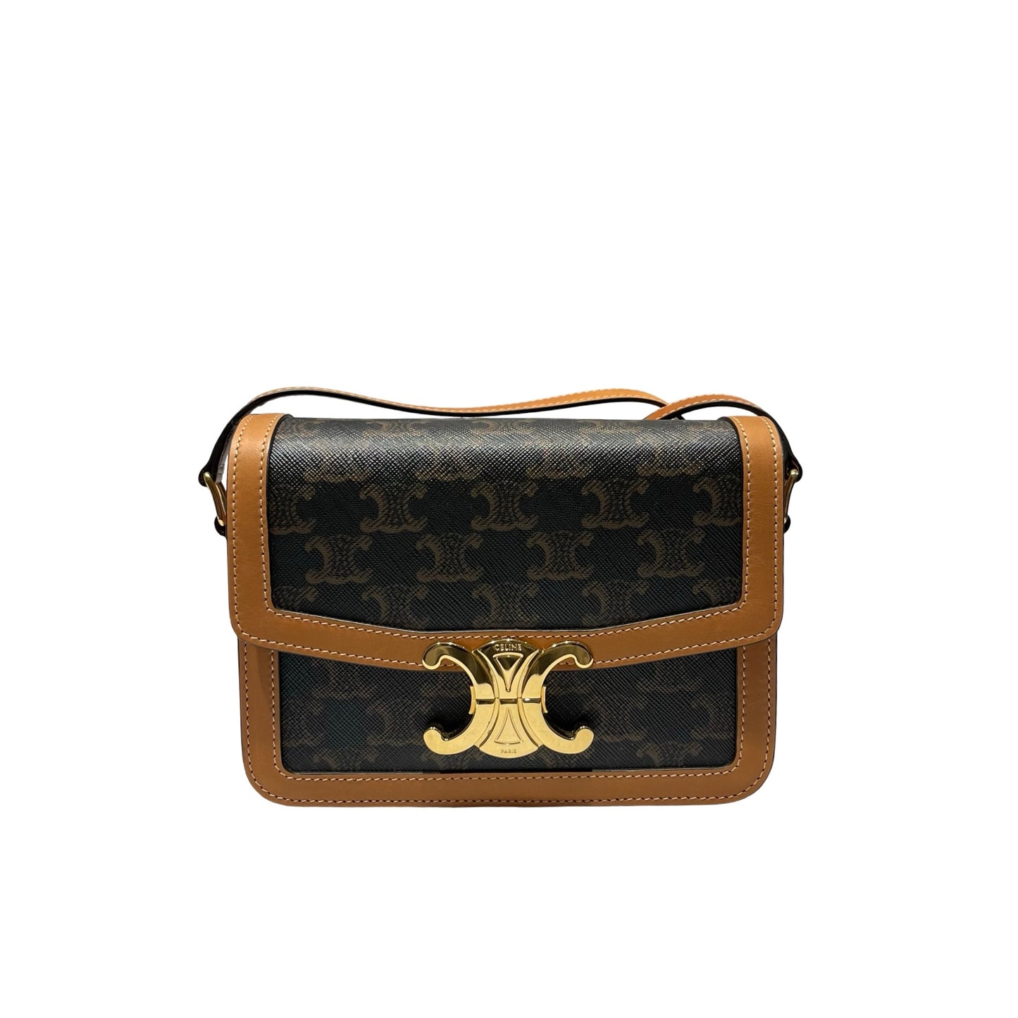 Used CÉLINE Triomphe Cross Body Bag Brown GHW