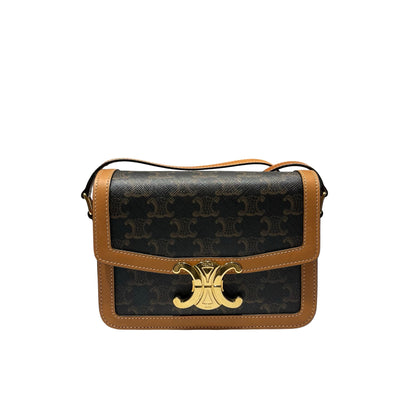 Used CÉLINE Triomphe Cross Body Bag Brown GHW