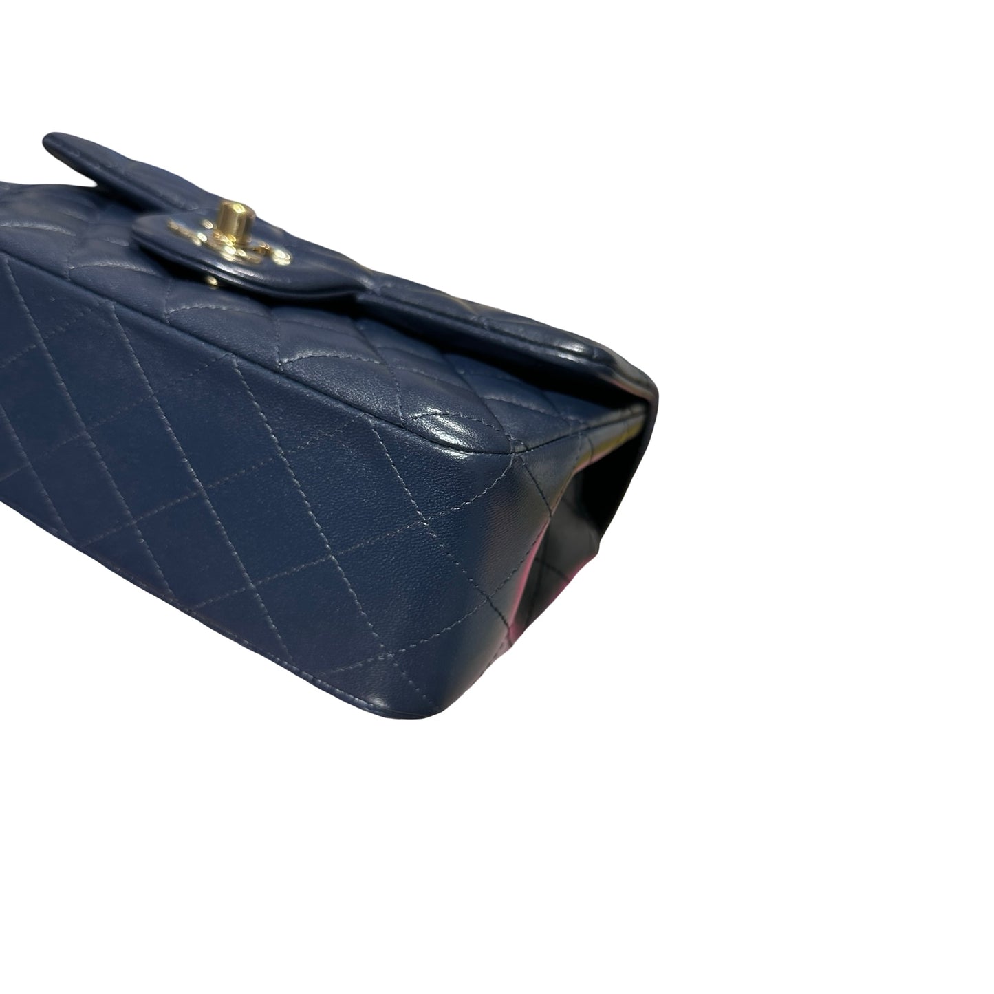 Used Chanel Lambskin Leather MINI FLAP 20 CM Shoulder Bag Navy GHW