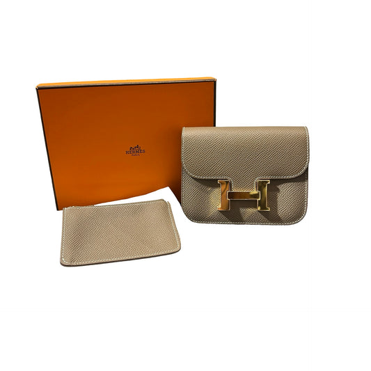 Used HERMÈS Calfskin Leather Constance Slim Wallet Wallet Etoupe GHW