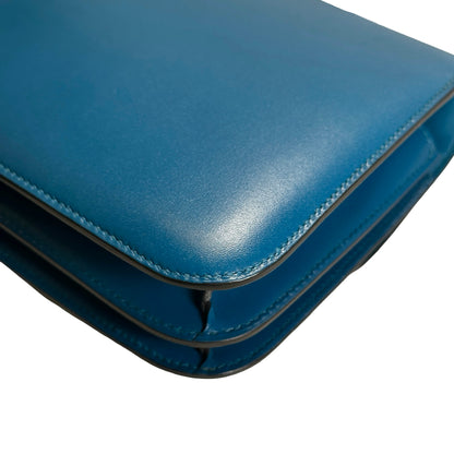 Used HERMES Epsom Leather Constance Shoulder Bag Blue Gold Hardware