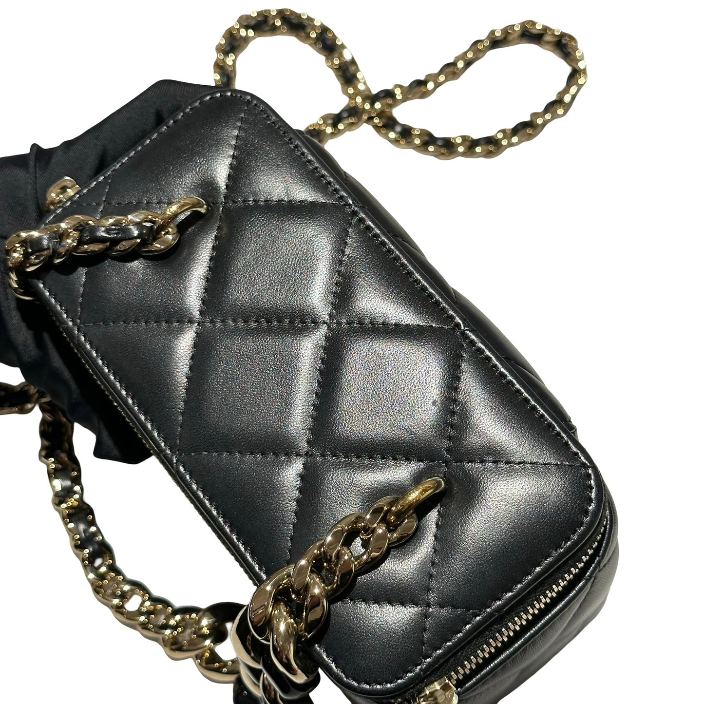 Used CHANEL Lambskin Leather Vanity Case Cross Body Bag Black GHW
