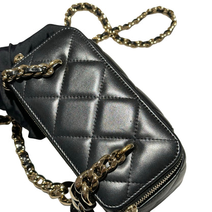 Used CHANEL Lambskin Leather Vanity Case Cross Body Bag Black GHW