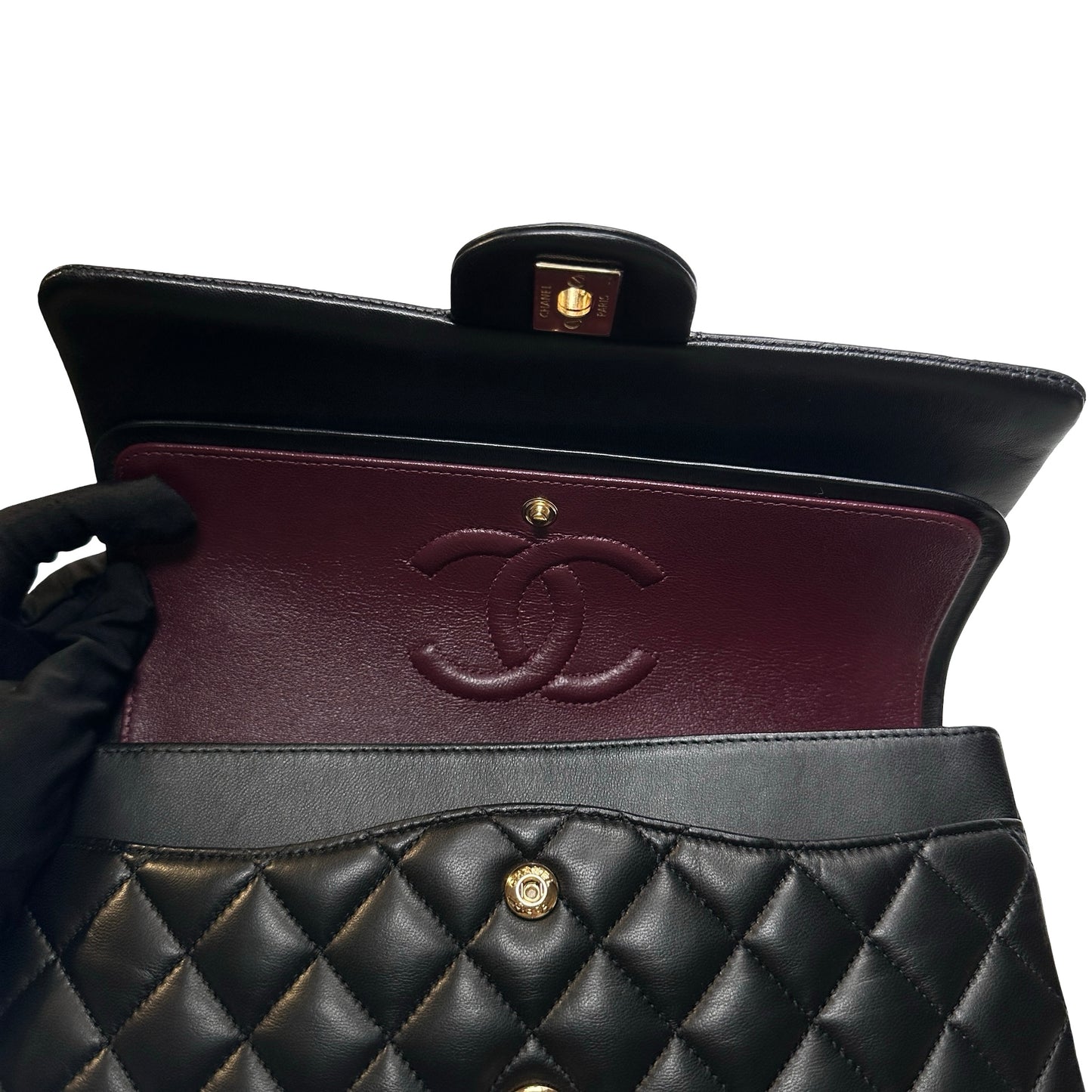 Used CHANEL Lambskin CF 25 Clambskin Chain Shoulder Bag Black