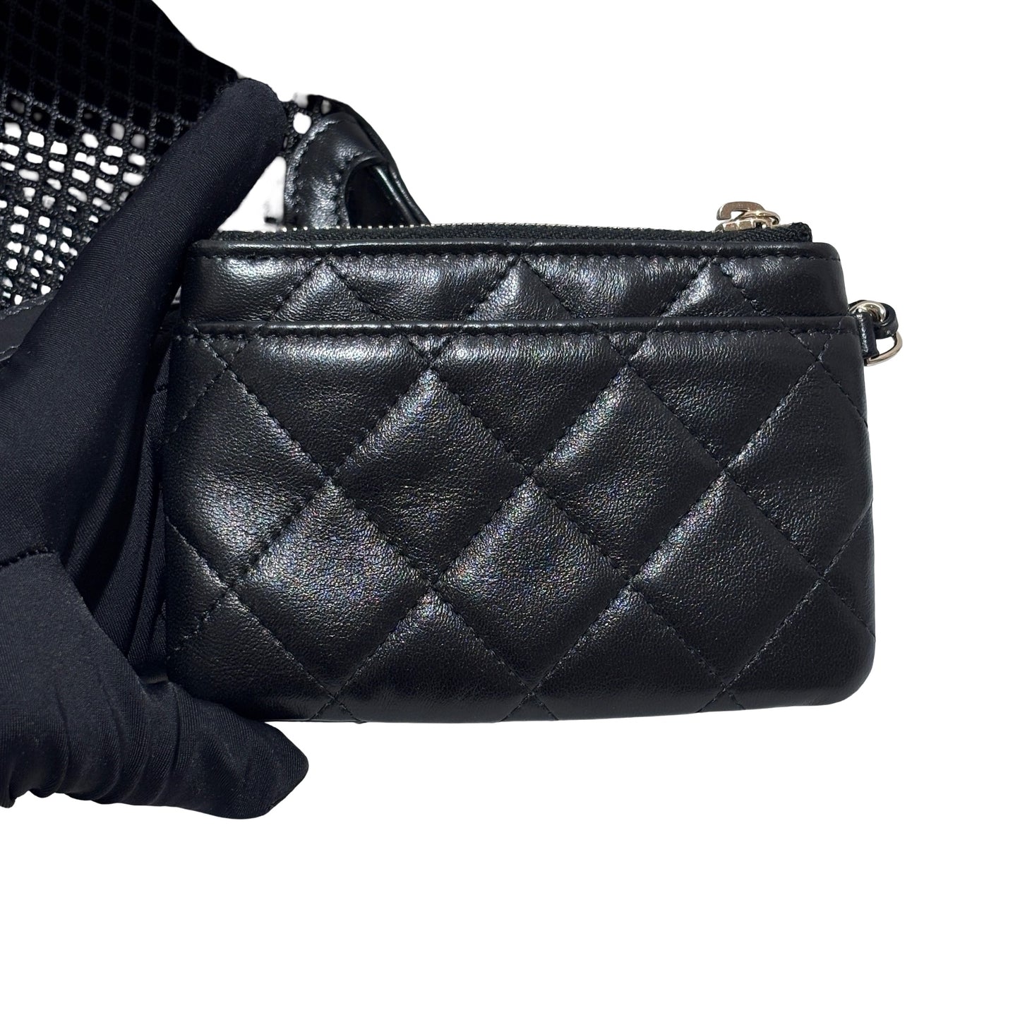 Used CHANEL Mesh 25S Half Moon Clutch Chain Shoulder Bag Black