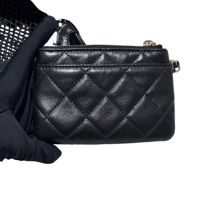 Used CHANEL Mesh 25S Half Moon Clutch Chain Shoulder Bag Black