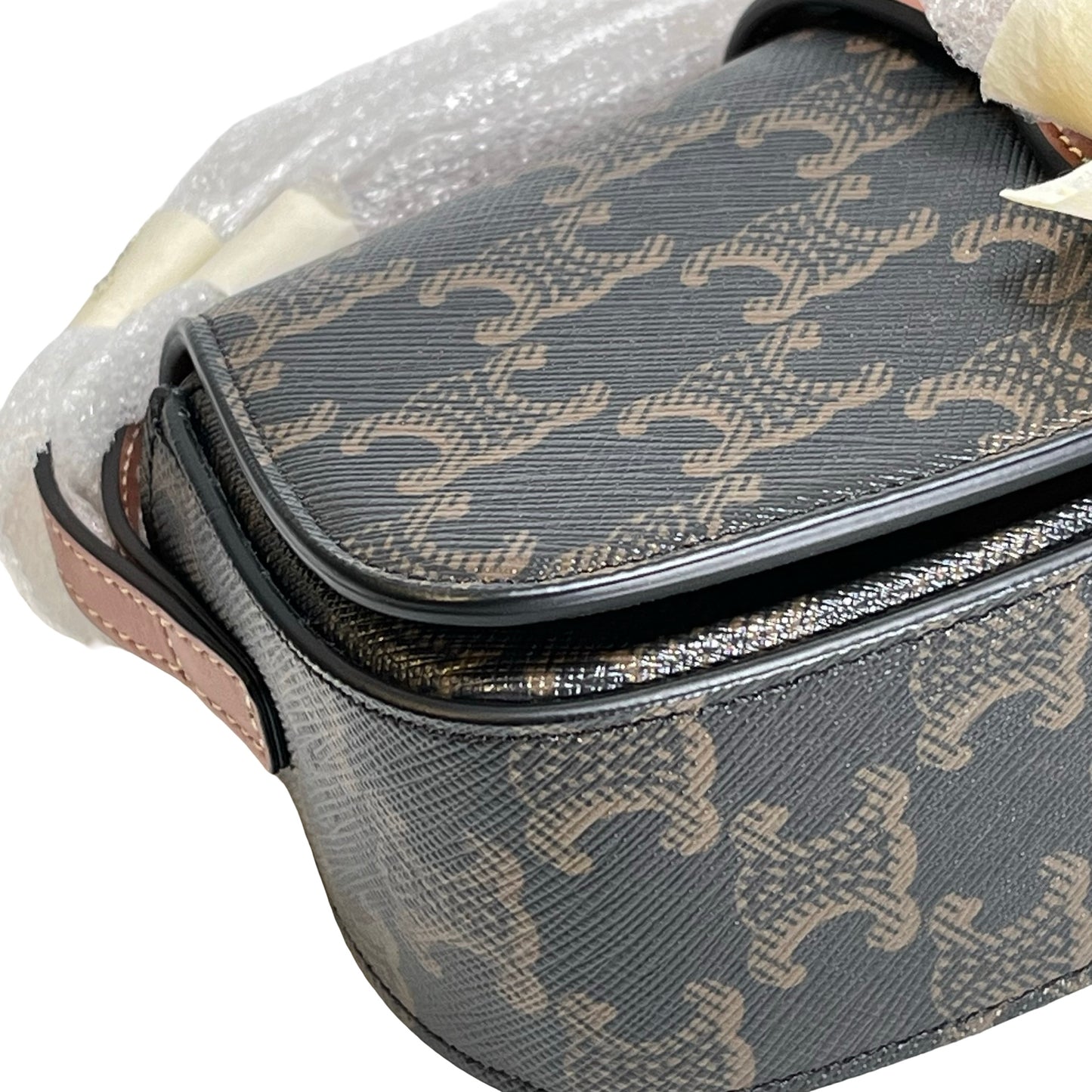 Used CELINE Macadam Triomphe Clutch on strap Shoulder Bag Brown Black GHW