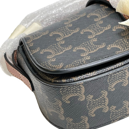 Used CELINE Macadam Triomphe Clutch on strap Shoulder Bag Brown Black GHW