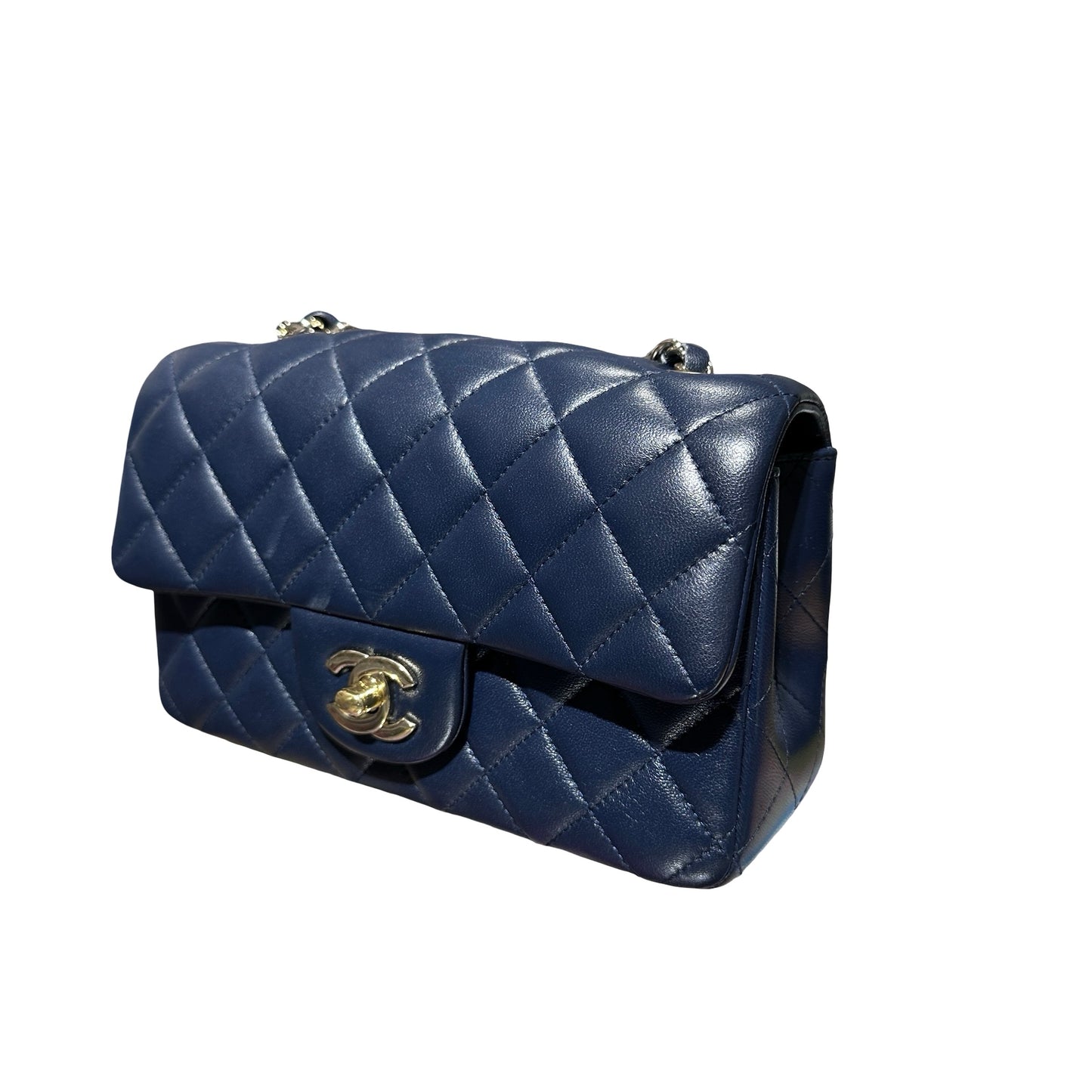 Used Chanel Lambskin Leather MINI FLAP 20 CM Shoulder Bag Navy GHW