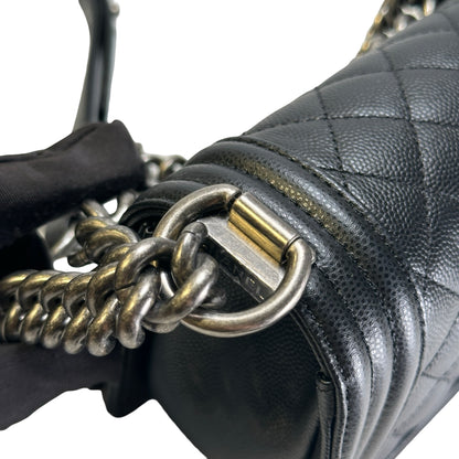 Used CHANEL Quilted Caviar Boy Chain Shoulder Bag Black