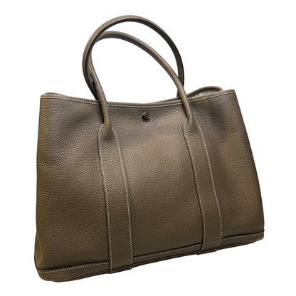 Used HERMES Leather Garden Party Tote Bag Brown