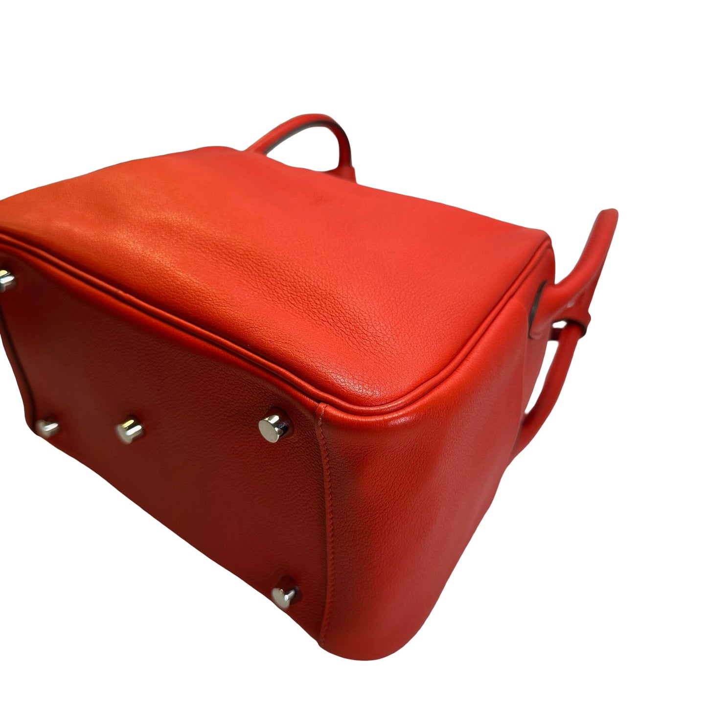 Used HERMES Clemence Lindy 26 Handbag Red PHW