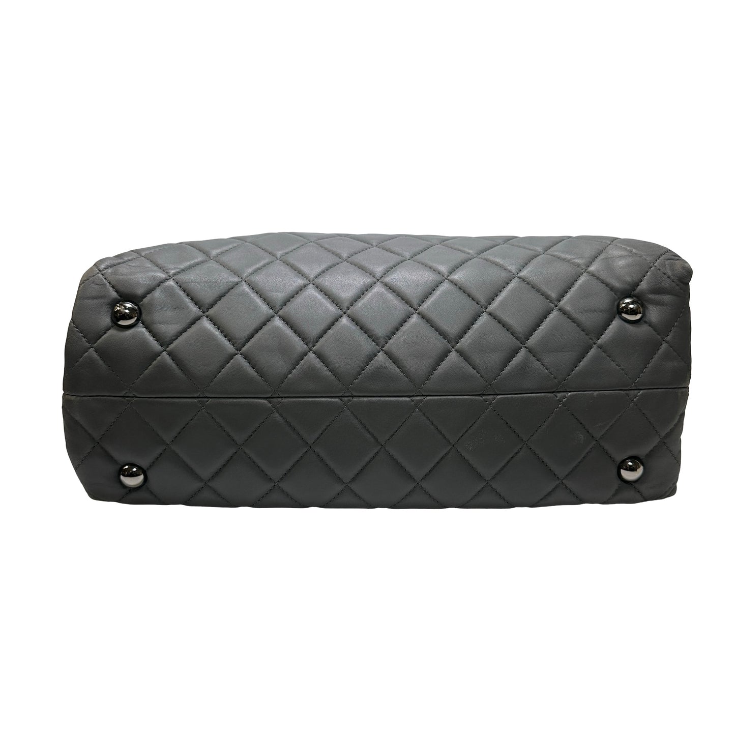 Used CHANEL Lambskin Leather Grey Tote Bag Grey PHW
