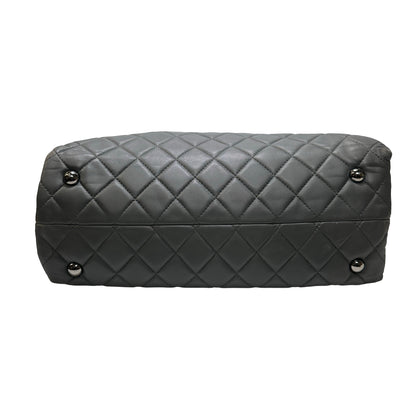 Used CHANEL Lambskin Leather Grey Tote Bag Grey PHW