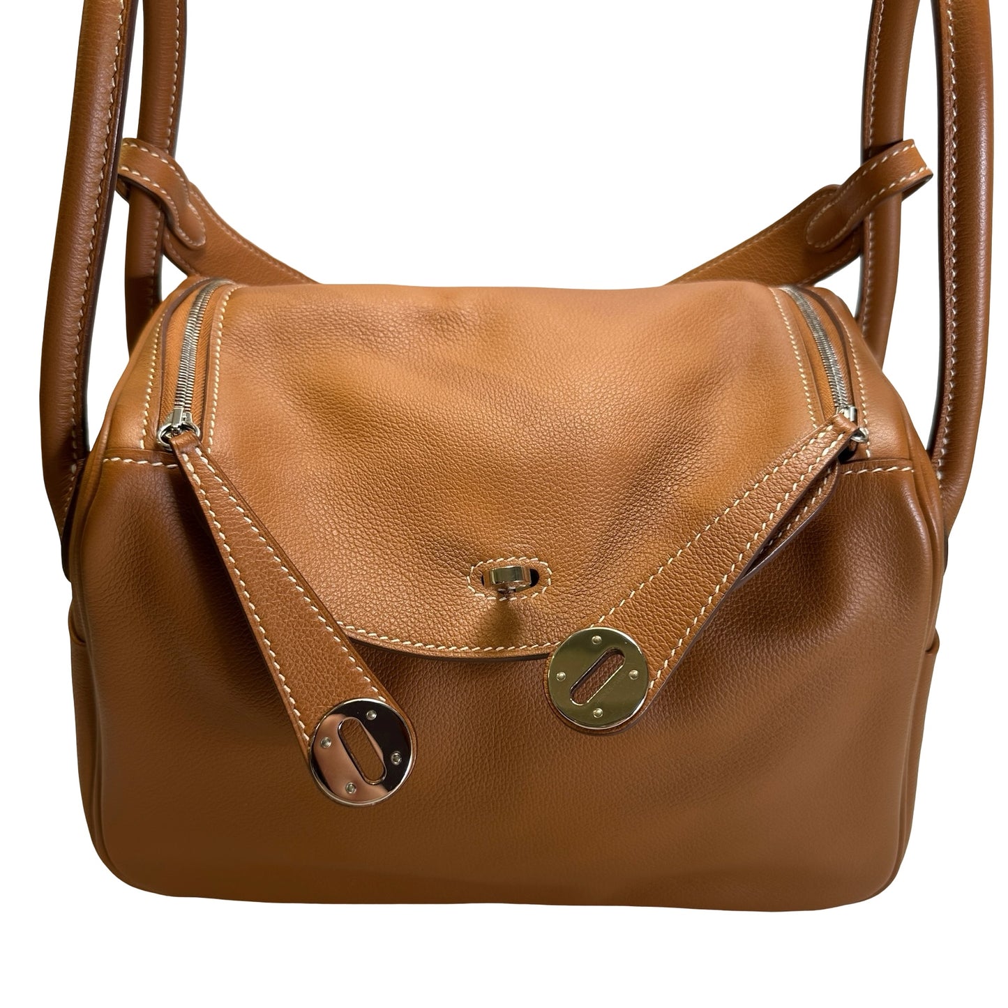 Used HERMES Leather Solid color Lindy 26 Handbag Gold PHW