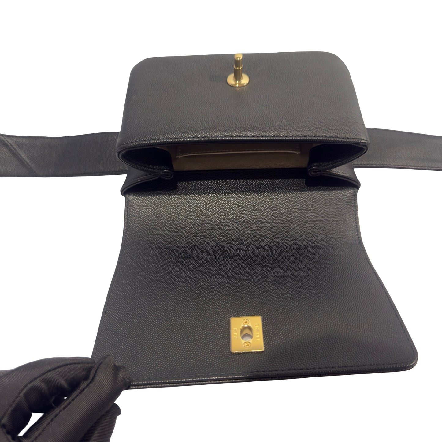 Used CHANEL Caviar Leather Vintage CC Flap Crossbody Bag Black Gold Hardware