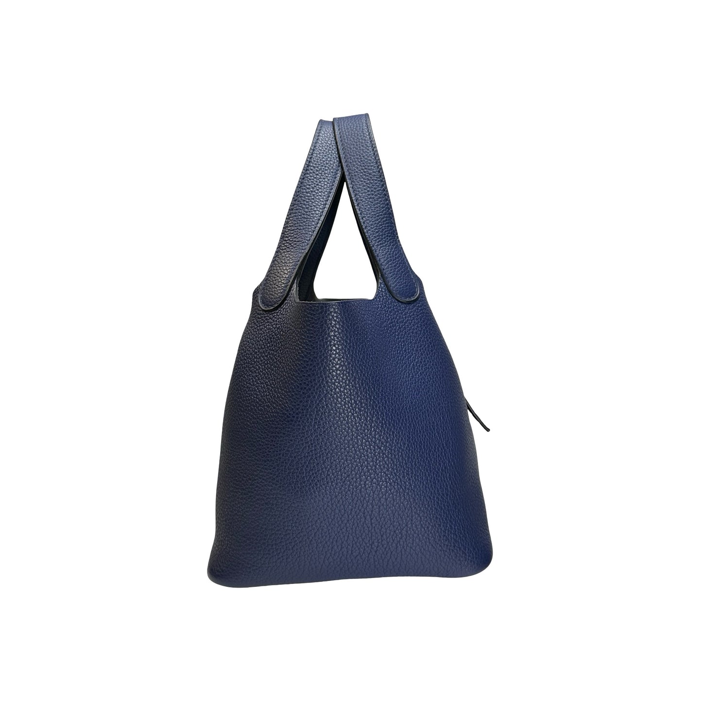 Used HERMES Clemence Leather Picotin 18 Bucket Bag Blue PHW
