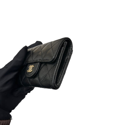 New CHANEL Calfskin Leather Wallet Black GHW