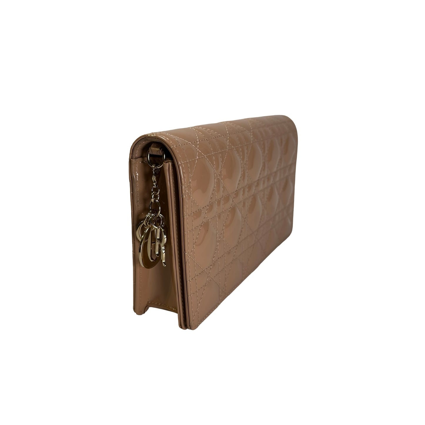 Used DIOR Cannage Patent Leather Cannage Long wallet Beige