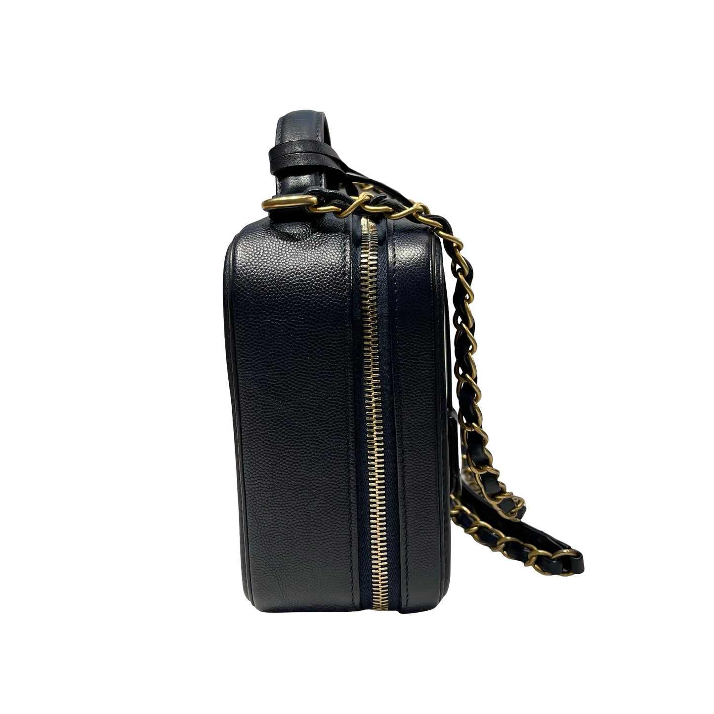 Used CHANEL Calfskin Leather Chanel Vanity Case Vanity Case Navy GHW