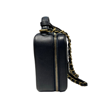 Used CHANEL Calfskin Leather Chanel Vanity Case Vanity Case Navy GHW