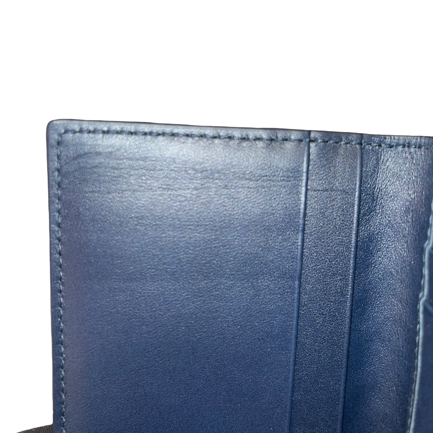 BOTTEGA VENETA Calfskin Leather intrecciato card holder Wallet Navy Blue