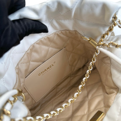 Used CHANEL Calfskin 22 Bag Mini Chain shoulder bag White GHW