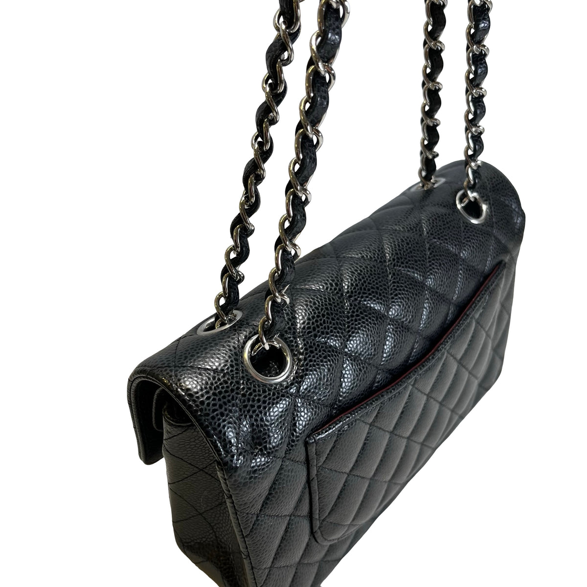 Used CHANEL Quilted Caviar Classic Flap 23 Chain Shoulder Bag Black Silver