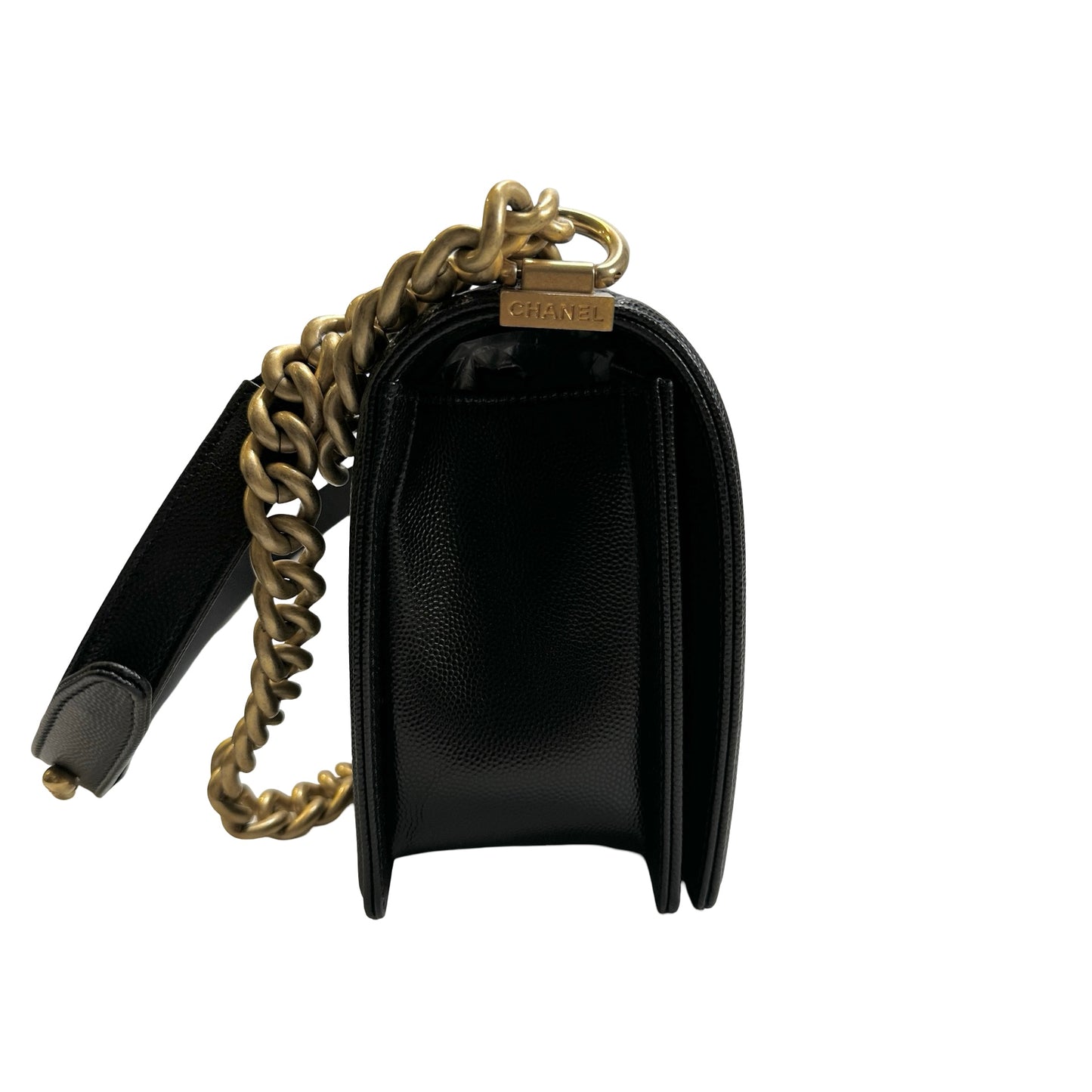 Used CHANEL Quilted Caviar Leather Le Boy Shoulder Bag Black Gold Hardware