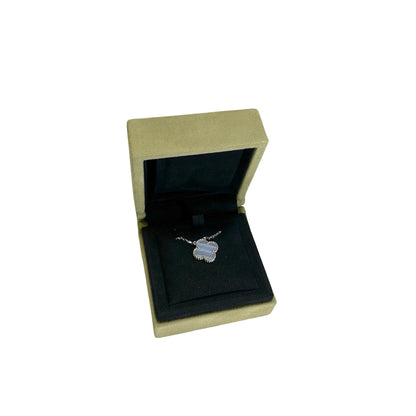 Used VAN CLEEF & ARPELS White Gold Chalcedony Vintage Alhambra Necklace Silver Blue