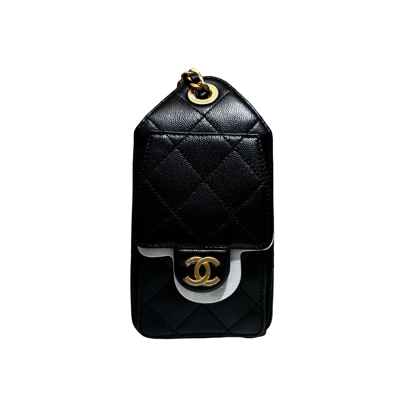 New CHANEL Caviar Leather 25 Mini Hobo Shoulder Bag Black GHW