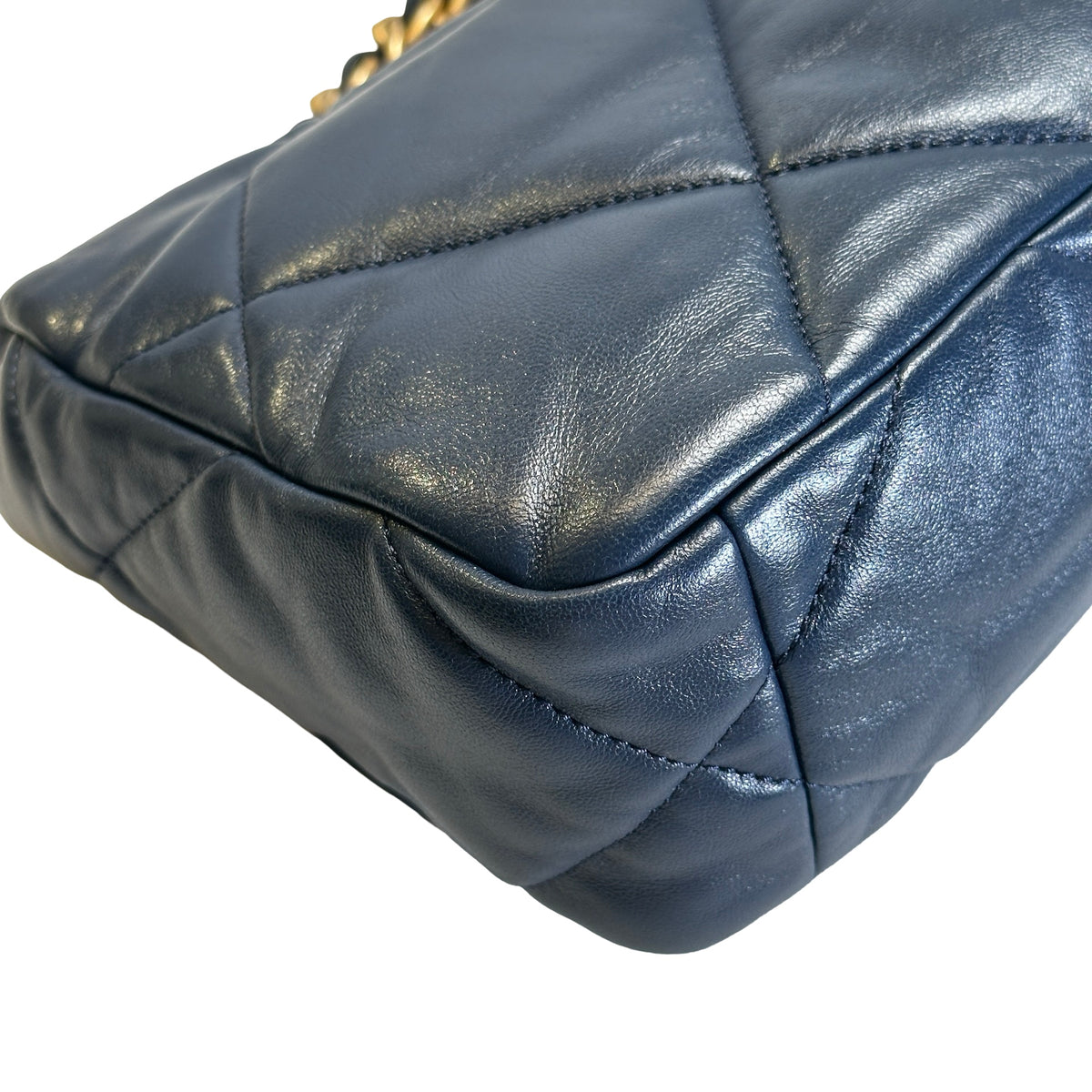 Used CHANEL Lambskin Quilted Chanel 19 Shoulder Bag Navy Blue
