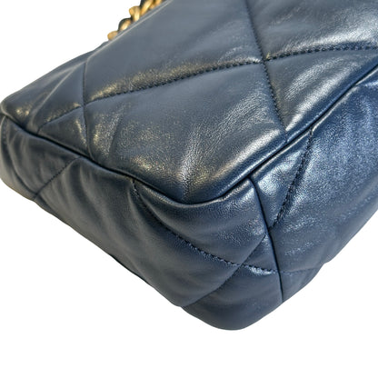 Used CHANEL Lambskin Quilted Chanel 19 Shoulder Bag Navy Blue