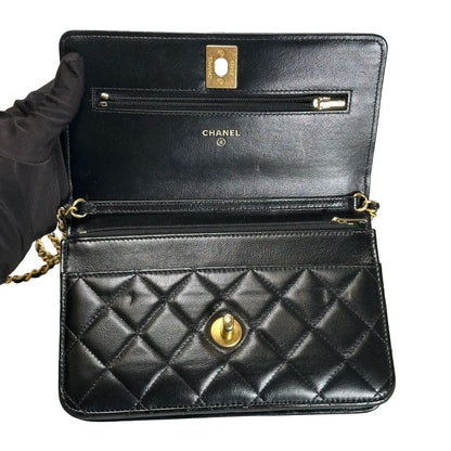 Used CHANEL Quilted Leather Wallet on Chain Wallet on chain Black Gold