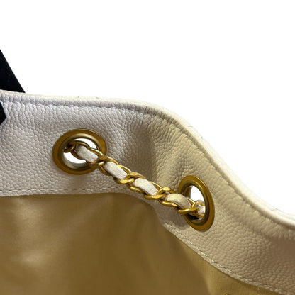 Used CHANEL Caviar Quilted 25 Small Handbag White Gold