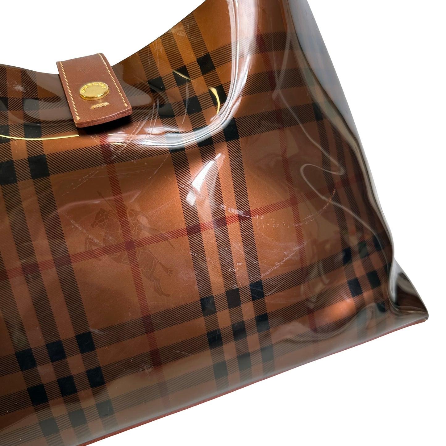 Used BURBERRY Check PVC Tote Handbag Brown