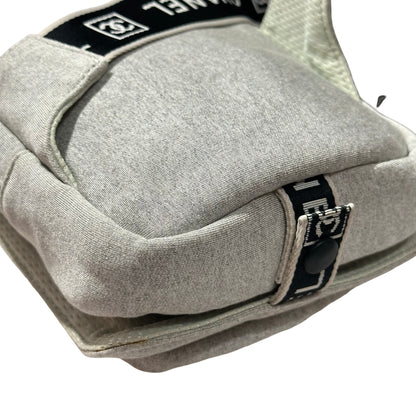 Used CHANEL Cotton CC Logo Sport Waist Cross Body Bag Grey PHW