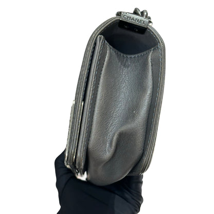 Used CHANEL Boy 20cm Cross Body Bag Grey PHW