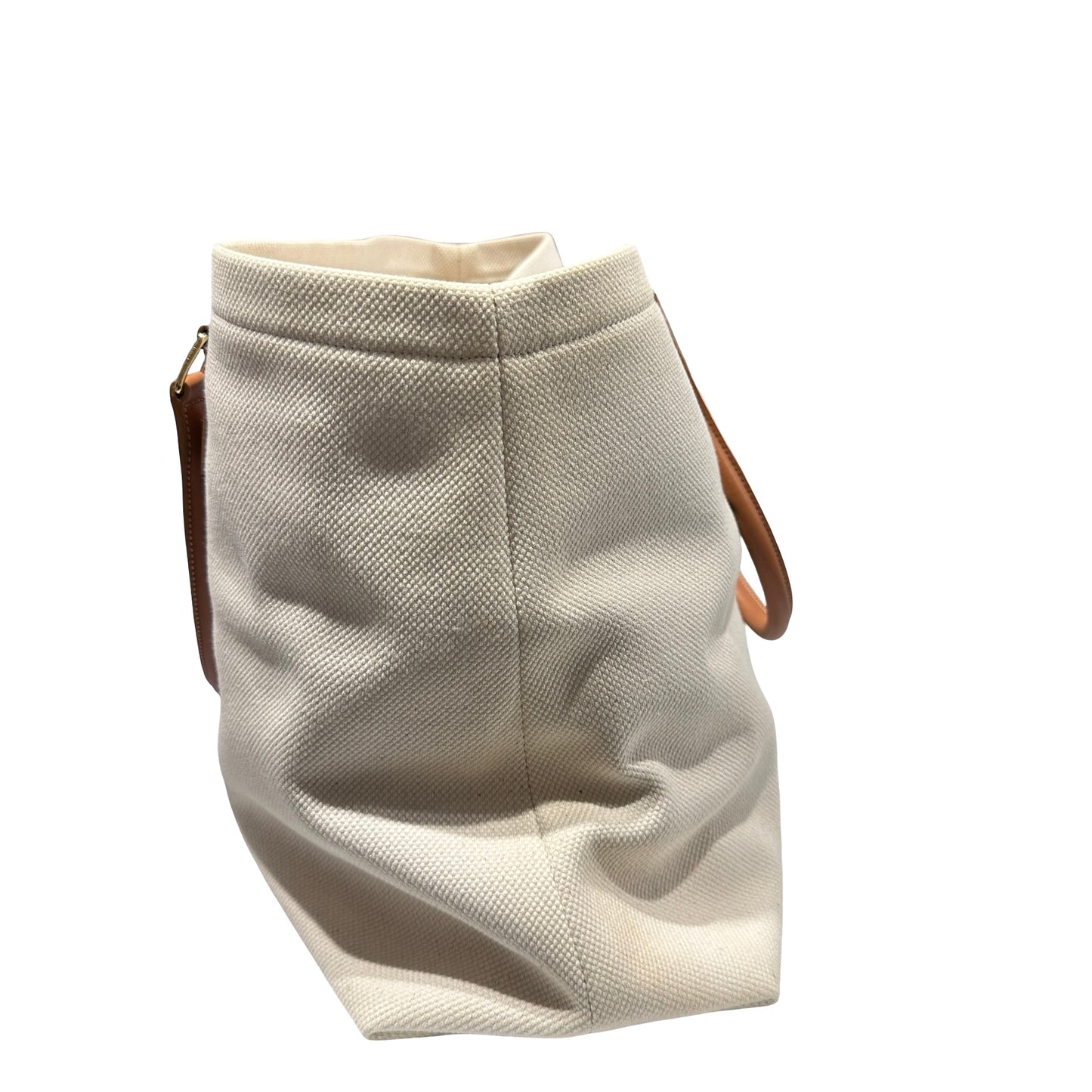 Used CÉLINE Canvas CABAS TOTE Tote Bag White Brown GHW